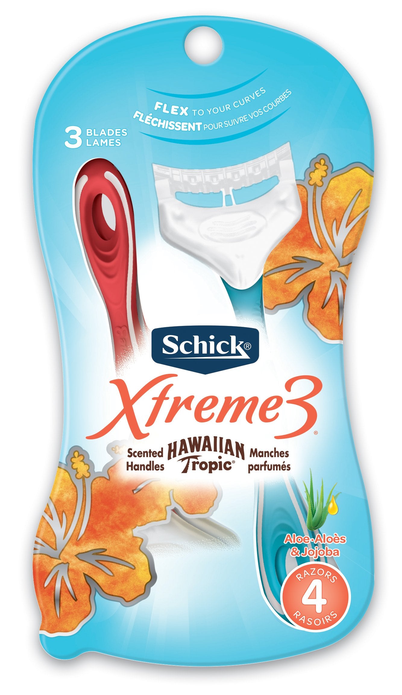 Schick Xtreme3 Razors with Hawaiian Tropic Scented Handles, 4-Count (Pack of 2)